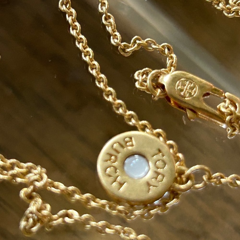Tory Burch Mother of Pearl Logo Medallion Necklace - Picture 7 of 10